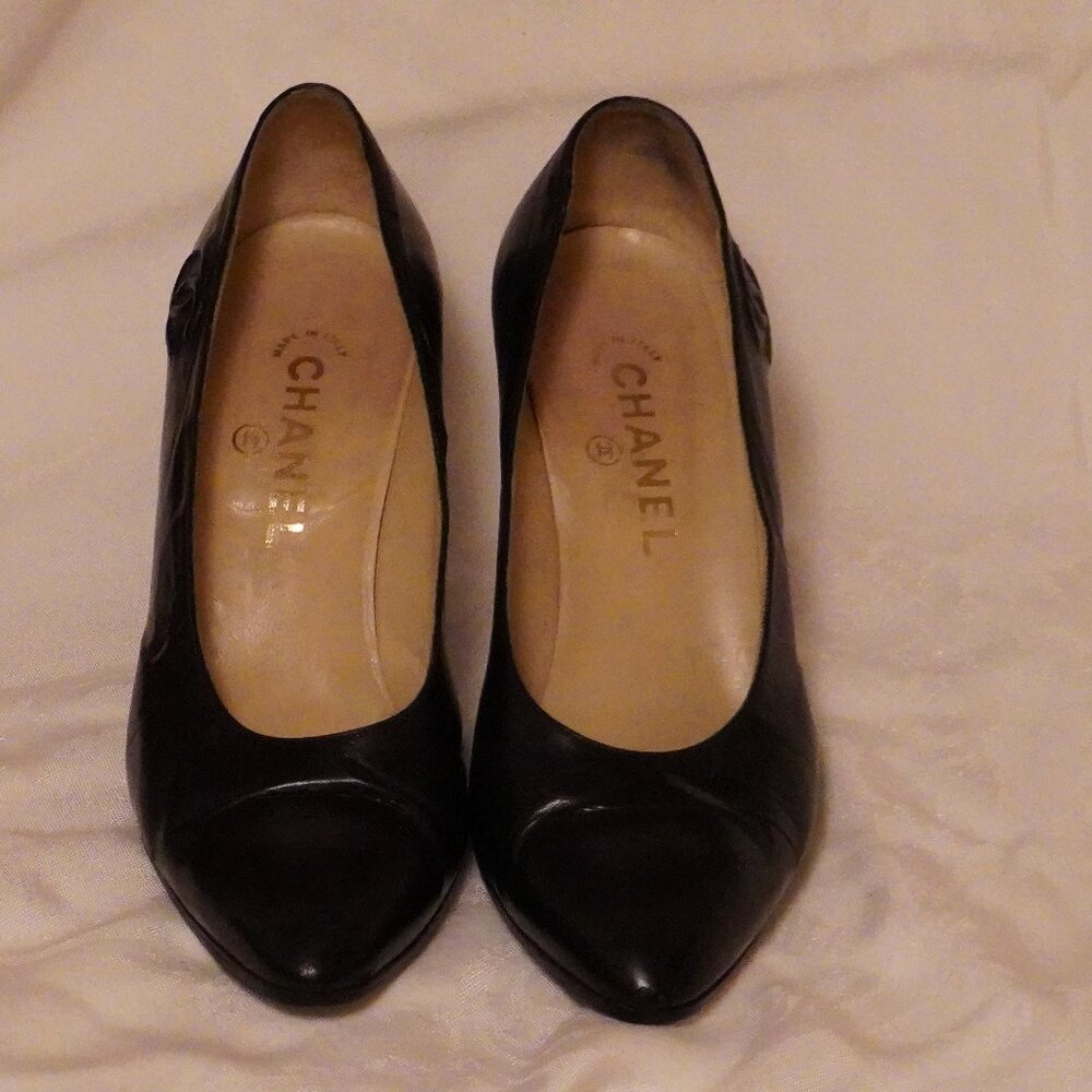 Black leather CHANEL heels